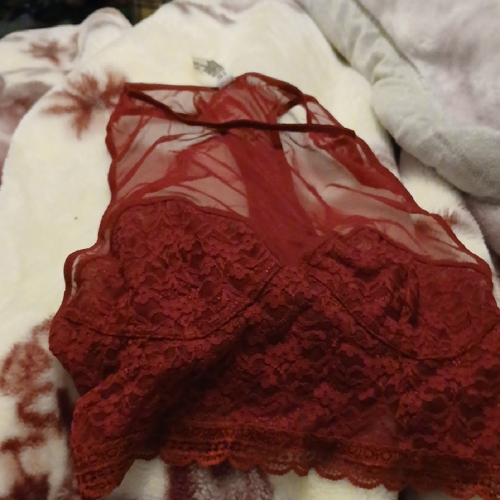 Free People Burgundy Lace Chemise